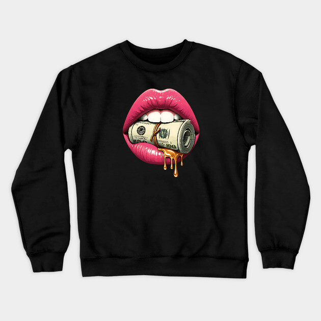 Pink Sexy Lips, Bank Roll, $100 Money Roll Crewneck Sweatshirt by UrbanLifeApparel