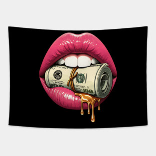 Pink Sexy Lips, Bank Roll, $100 Money Roll Tapestry