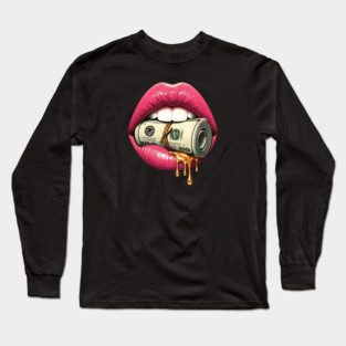Pink Sexy Lips, Bank Roll, $100 Money Roll Long Sleeve T-Shirt