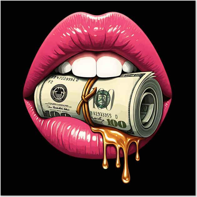 Pink Sexy Lips, Bank Roll, $100 Money Roll Wall Art by UrbanLifeApparel