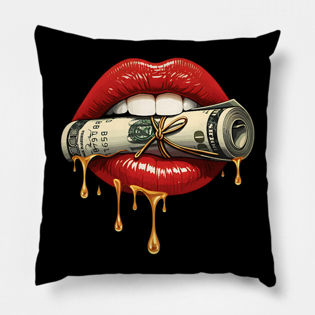 Red Sexy Lips, Bank Roll, $100 Money Roll Pillow by UrbanLifeApparel