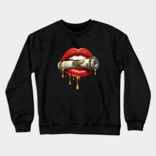 Red Sexy Lips, Bank Roll, $100 Money Roll Crewneck Sweatshirt