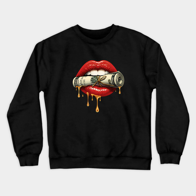 Red Sexy Lips, Bank Roll, $100 Money Roll Crewneck Sweatshirt by UrbanLifeApparel