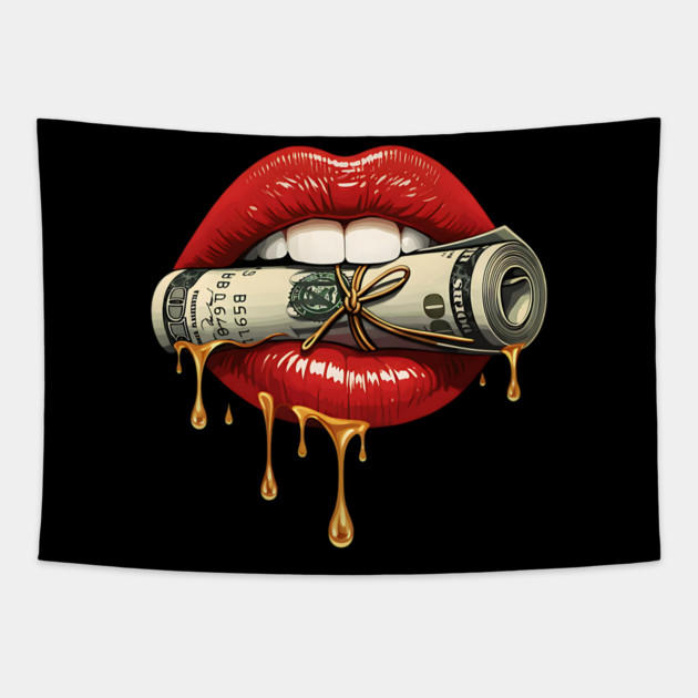 Red Sexy Lips, Bank Roll, $100 Money Roll Tapestry by UrbanLifeApparel