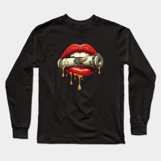 Red Sexy Lips, Bank Roll, $100 Money Roll Long Sleeve T-Shirt