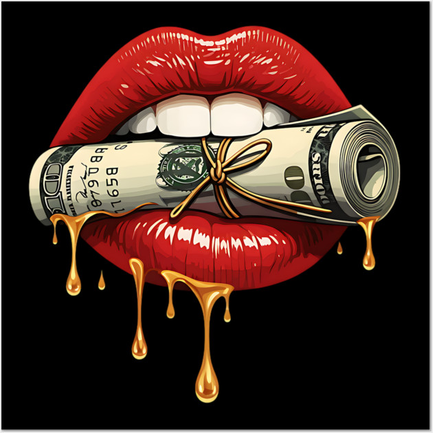 Red Sexy Lips, Bank Roll, $100 Money Roll Wall Art by UrbanLifeApparel