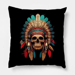 Vintage Native American Indian Skull Motorcycle Gift Pillow