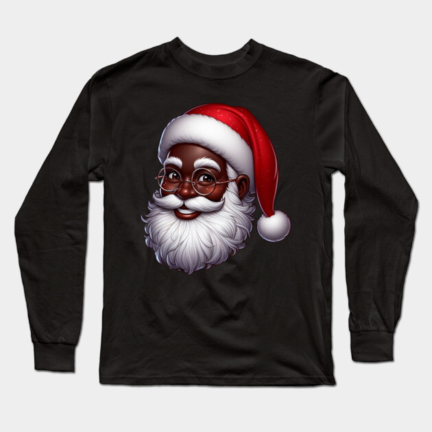 Black Santa Long Sleeve T-Shirt by UrbanLifeApparel
