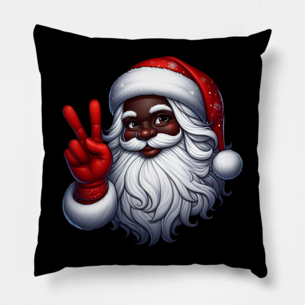 Black Santa Peace Sign Pillow by UrbanLifeApparel