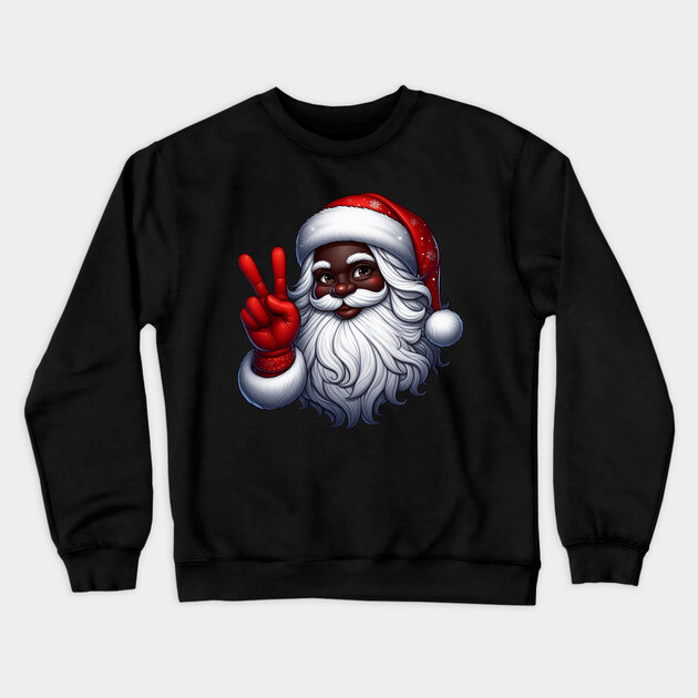 Black Santa Peace Sign Crewneck Sweatshirt by UrbanLifeApparel