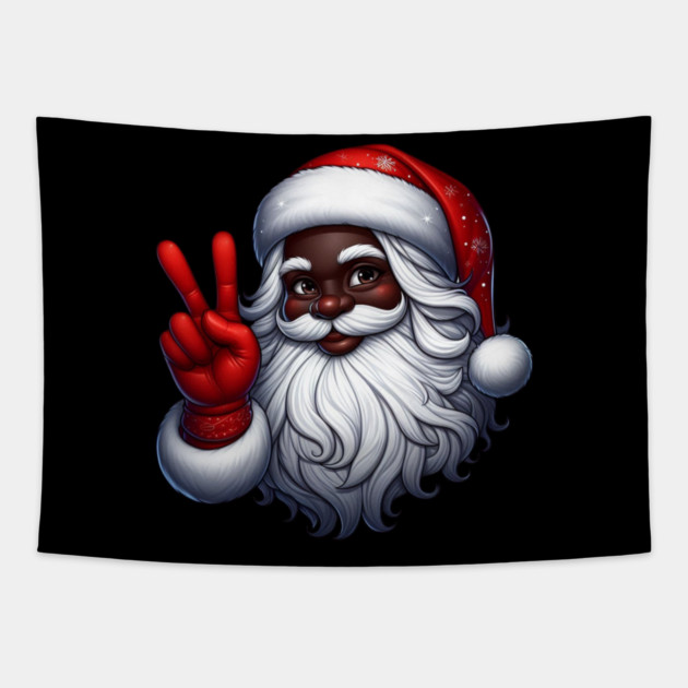 Black Santa Peace Sign Tapestry by UrbanLifeApparel
