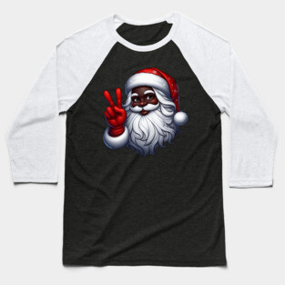 Black Santa Peace Sign Baseball T-Shirt