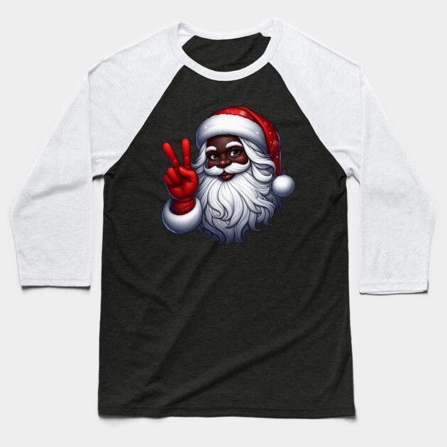 Black Santa Peace Sign Baseball T-Shirt by UrbanLifeApparel