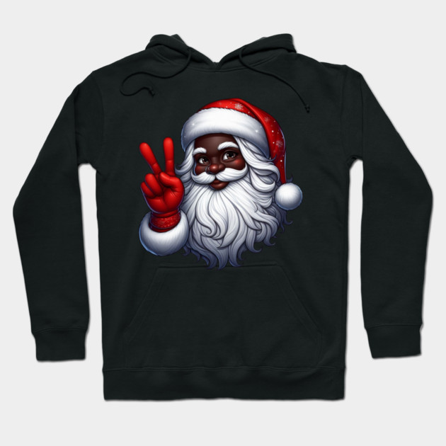 Black Santa Peace Sign Hoodie by UrbanLifeApparel