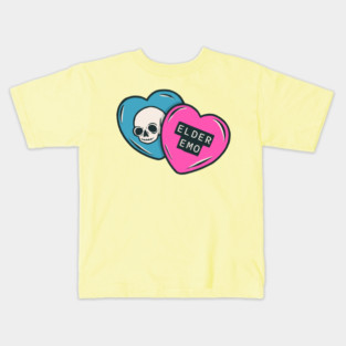 Elder Emo Blue and Pink Candy Hearts Kids T-Shirt