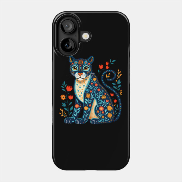 Floral Cat Illustration with Vibrant Flowers3 Phone Case by BirdsnStuff