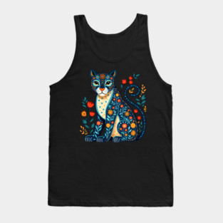 Floral Cat Illustration with Vibrant Flowers3 Tank Top