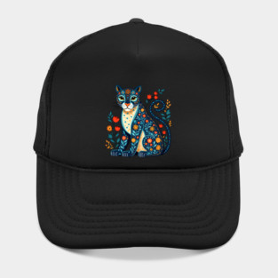 Floral Cat Illustration with Vibrant Flowers3 Hat