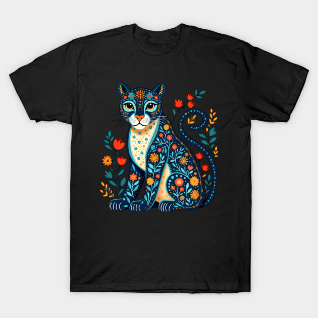 Floral Cat Illustration with Vibrant Flowers3 T-Shirt by BirdsnStuff