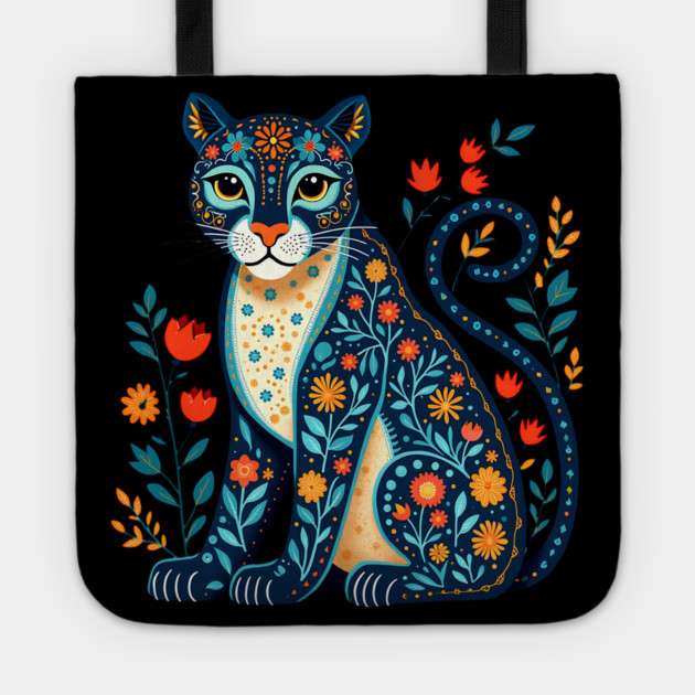 Floral Cat Illustration with Vibrant Flowers3 Tote by BirdsnStuff