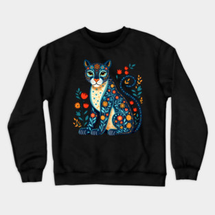 Floral Cat Illustration with Vibrant Flowers3 Crewneck Sweatshirt