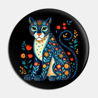 Floral Cat Illustration with Vibrant Flowers3 Pin