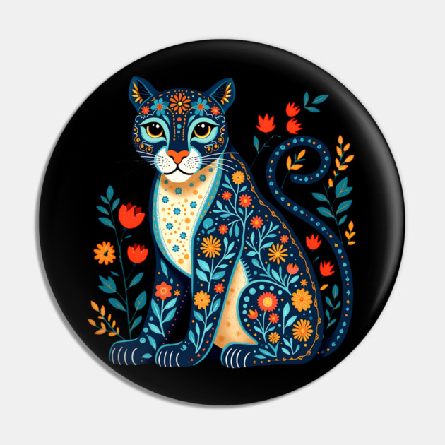 Floral Cat Illustration with Vibrant Flowers3 Pin by BirdsnStuff
