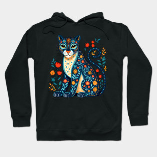Floral Cat Illustration with Vibrant Flowers3 Hoodie