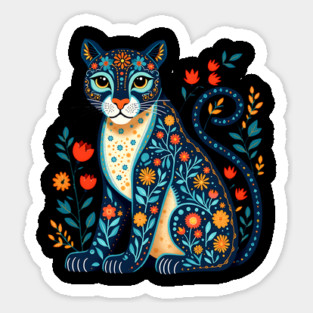 Floral Cat Illustration with Vibrant Flowers3 Sticker