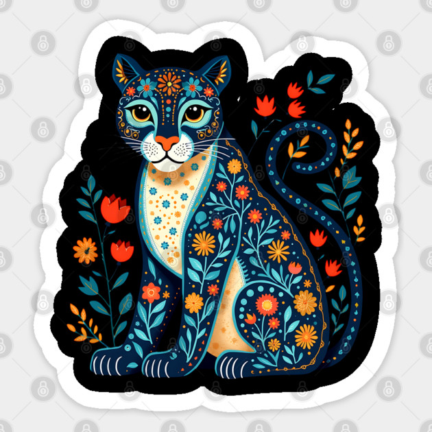Floral Cat Illustration with Vibrant Flowers3 Sticker by BirdsnStuff