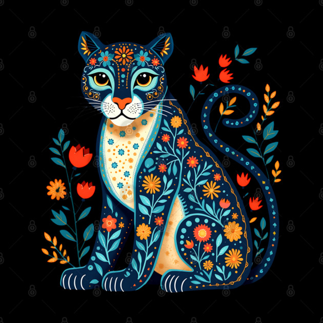 Floral Cat Illustration with Vibrant Flowers3 by BirdsnStuff