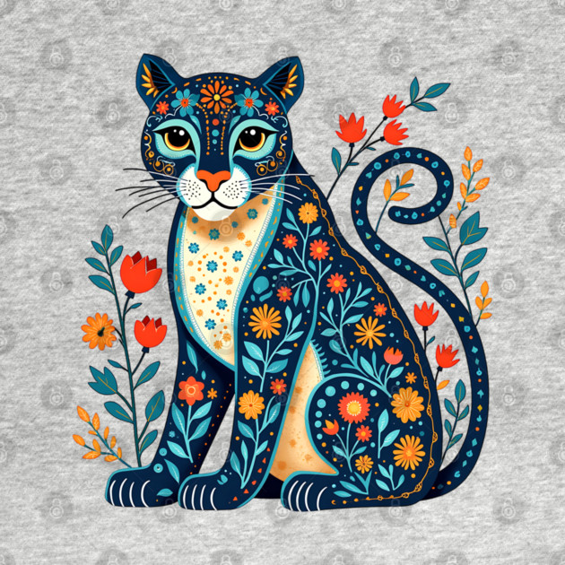 Floral Cat Illustration with Vibrant Flowers3 by BirdsnStuff