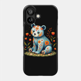 Folk Art Teddy Bear with Floral Elements Phone Case