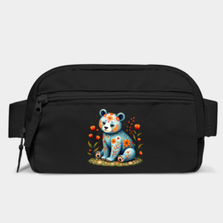 Folk Art Teddy Bear with Floral Elements Bag