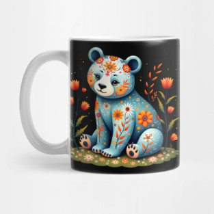 Folk Art Teddy Bear with Floral Elements Mug