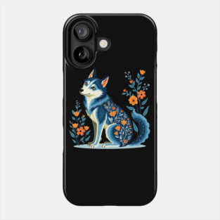 Floral Siberian Husky Art Print Phone Case