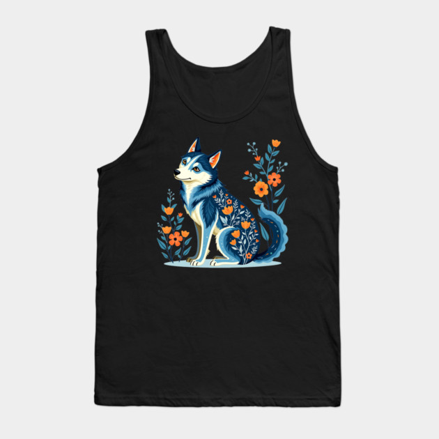 Floral Siberian Husky Art Print Tank Top by BirdsnStuff