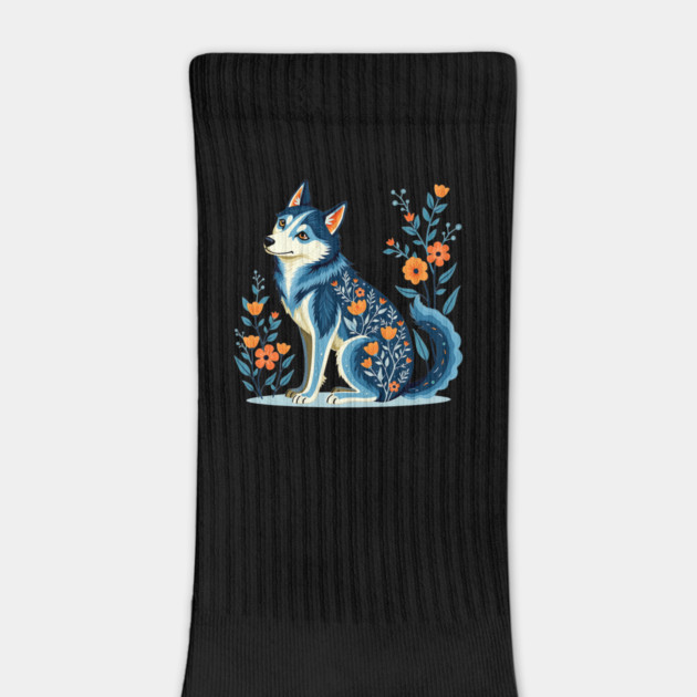 Floral Siberian Husky Art Print by BirdsnStuff