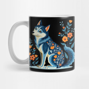 Floral Siberian Husky Art Print Mug