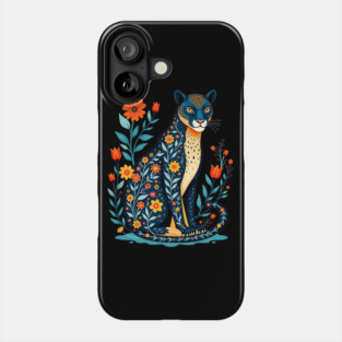 Floral Cat Illustration with Vibrant Flowers Phone Case
