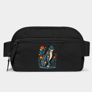 Floral Cat Illustration with Vibrant Flowers Bag