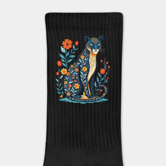 Floral Cat Illustration with Vibrant Flowers by BirdsnStuff