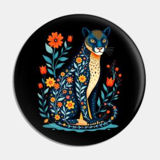 Floral Cat Illustration with Vibrant Flowers Pin