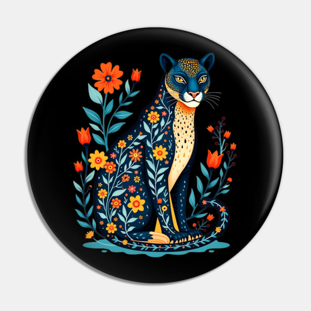 Floral Cat Illustration with Vibrant Flowers Pin by BirdsnStuff