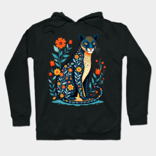 Floral Cat Illustration with Vibrant Flowers Hoodie