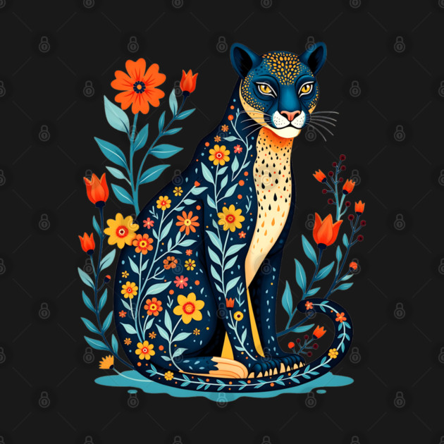 Floral Cat Illustration with Vibrant Flowers by BirdsnStuff