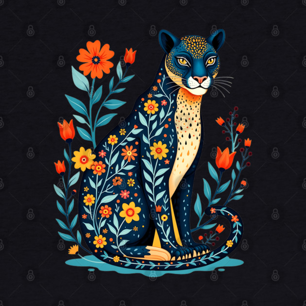 Floral Cat Illustration with Vibrant Flowers by BirdsnStuff