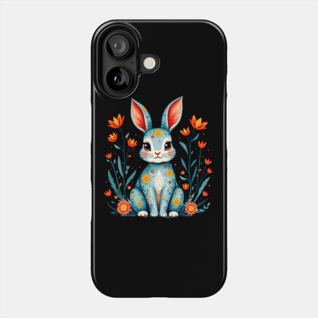 Folk Art Floral Rabbit Illustration Phone Case by BirdsnStuff