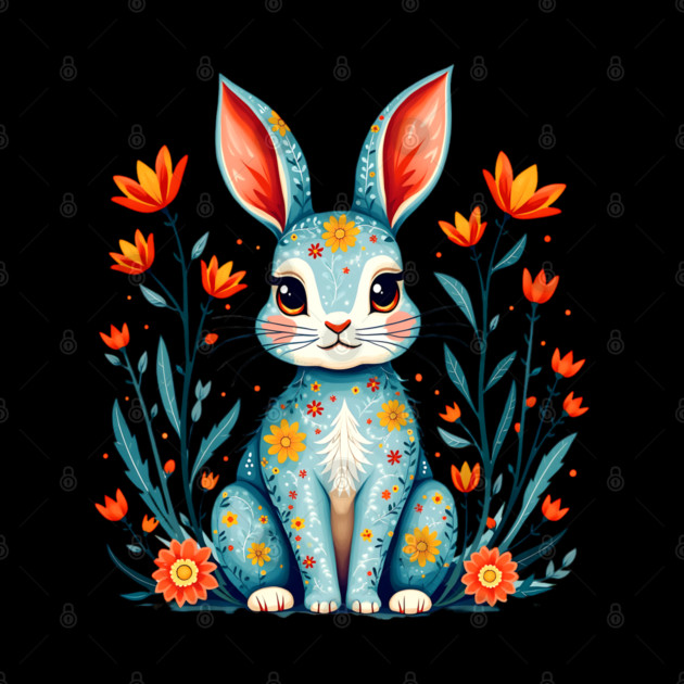 Folk Art Floral Rabbit Illustration by BirdsnStuff