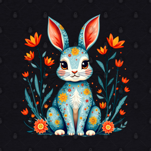Folk Art Floral Rabbit Illustration by BirdsnStuff